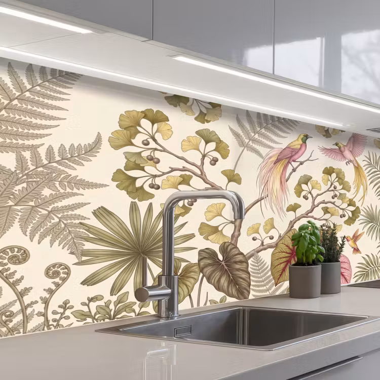 Vogels - Tropisch - Botanisch - Roze keuken achterwand 2 middel -3d_schuin