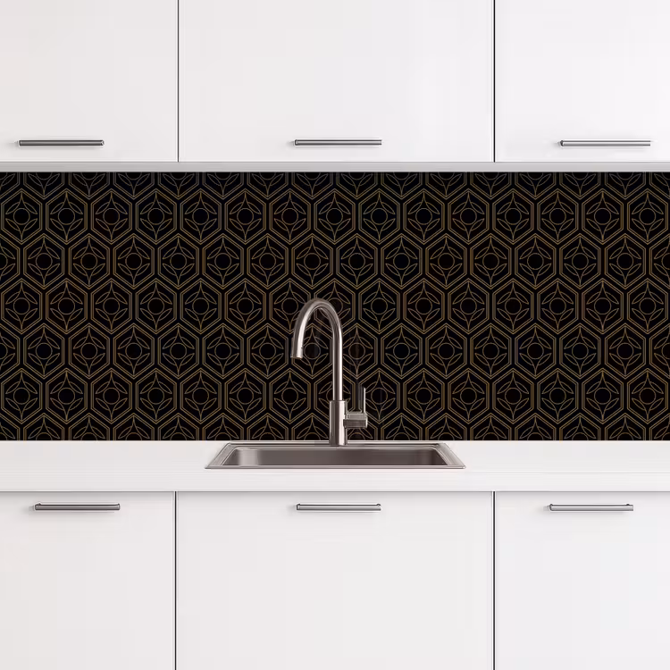 Zwart - Goud - Bloemenkern keuken achterwand 2 middel 871 -3d