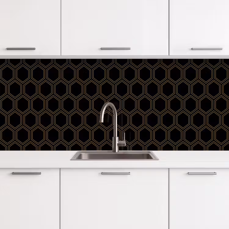 Zwart - Goud - Zeshoek keuken achterwand 2 middel 871 -3d