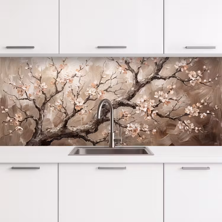 Bloesem - Takken - Schilderij - Beige - Serene keuken achterwand 2 middel -3d