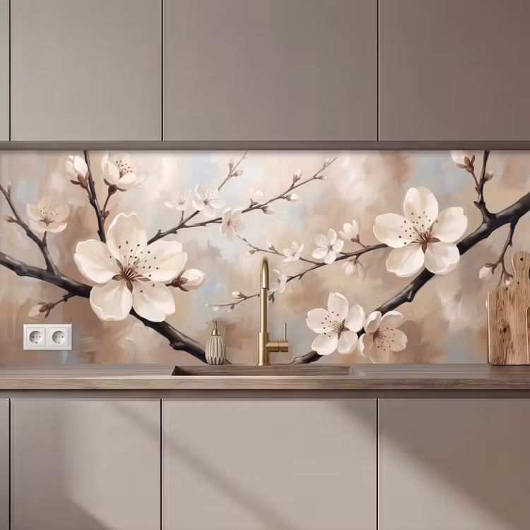 Bloesem - Takken - Schilderij - Beige - Serene keuken achterwand 2 middel zz_3dshopping