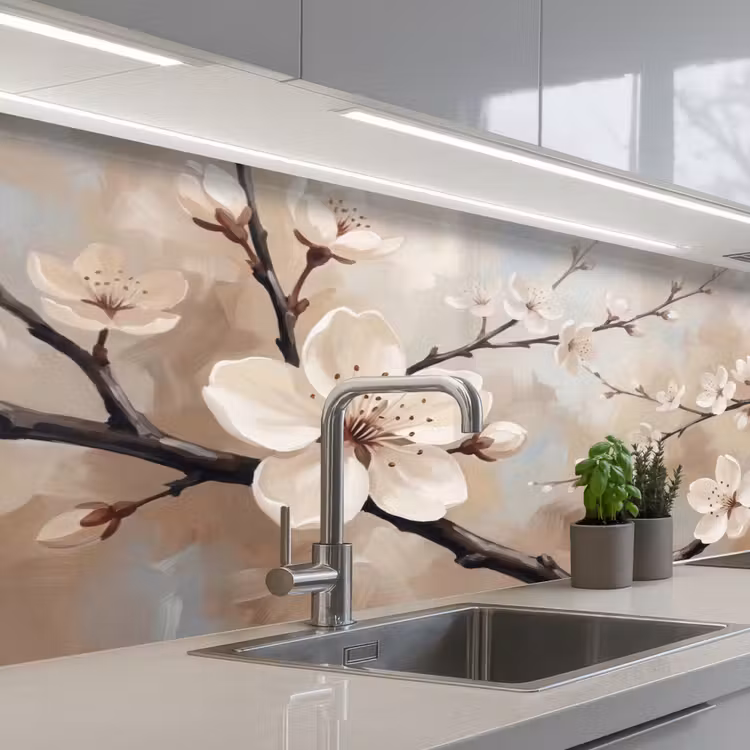 Bloesem - Takken - Schilderij - Beige - Serene keuken achterwand 2 middel -3d_schuin