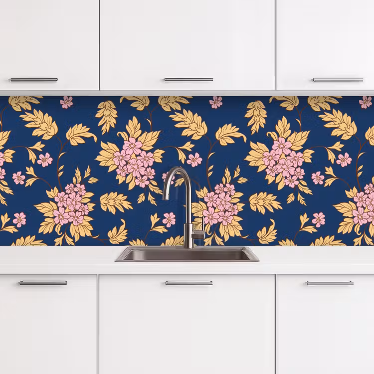 Bloesem - Bladeren - Roze - Goud - Patronen keuken achterwand 2 middel 871 -3d