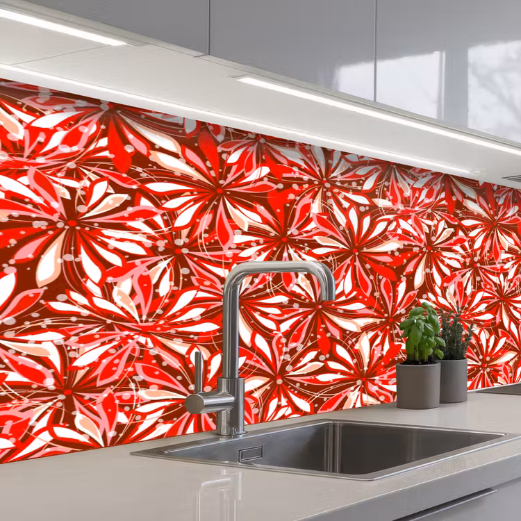 Bloesem - Rood - Patronen - Bloemen keuken achterwand 2 middel 871 -3d_schuin