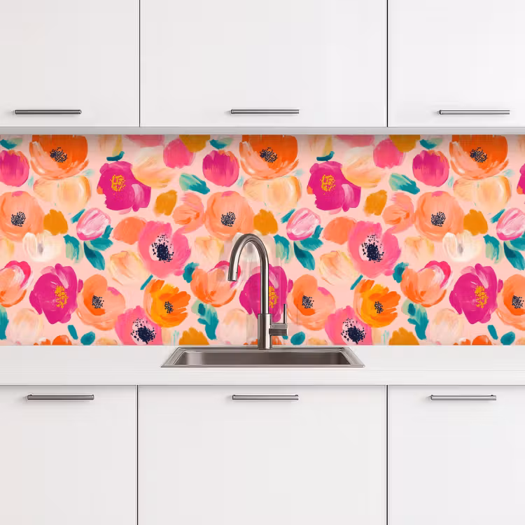 Bloesems - Vrolijk - Kleurrijk keuken achterwand 2 middel 871 -3d