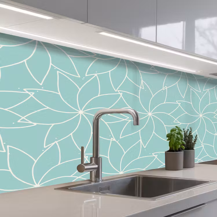 Blauw - Mandala - Design keuken achterwand 2 middel 871 -3d_schuin