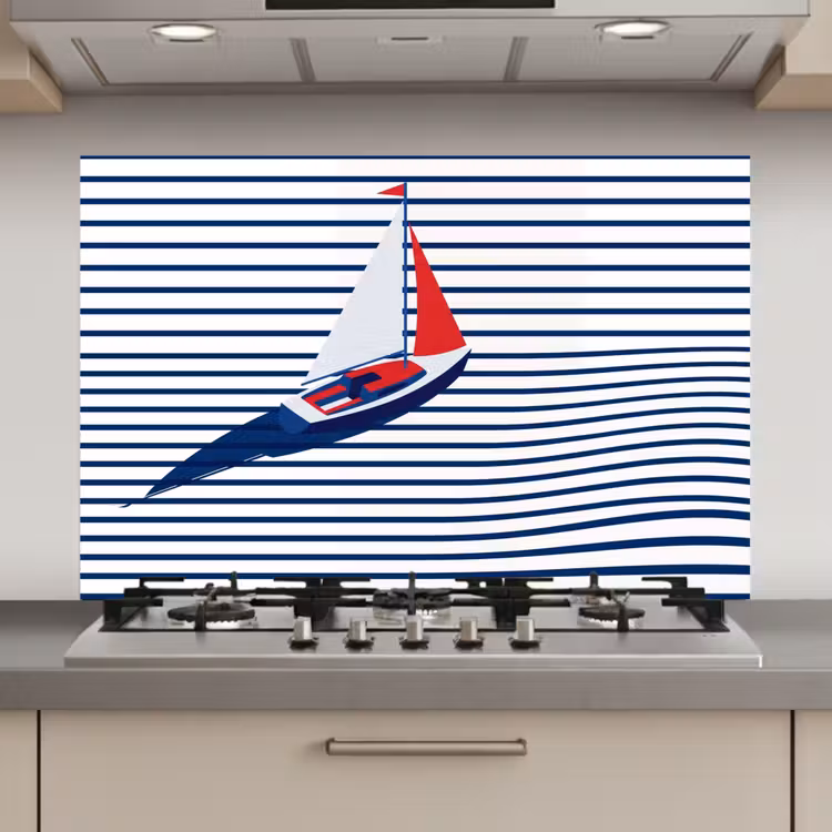 Boot - Water - Abstract - Blauw keuken achterwand spatscherm klein -3d_website