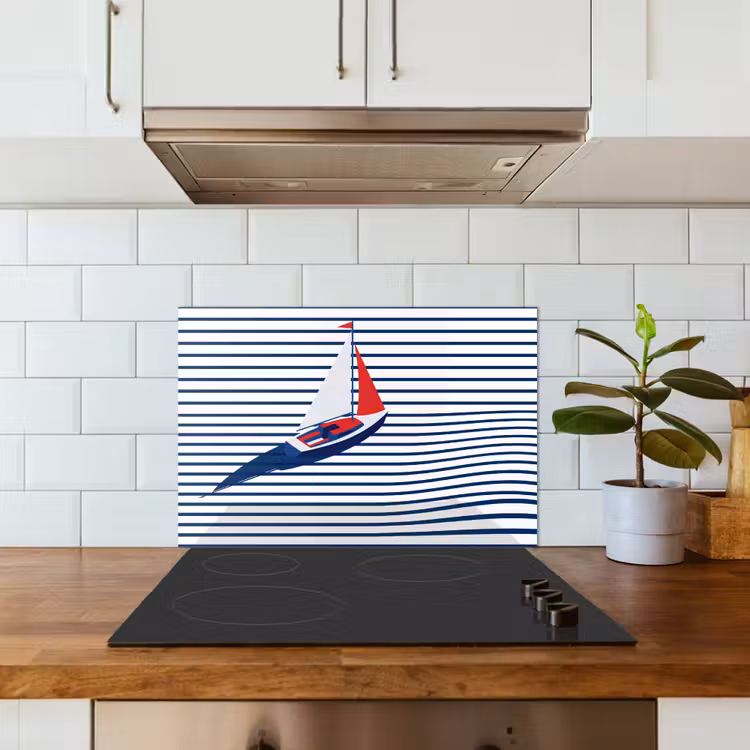 Boot - Water - Abstract - Blauw keuken achterwand spatscherm klein -sfeer2