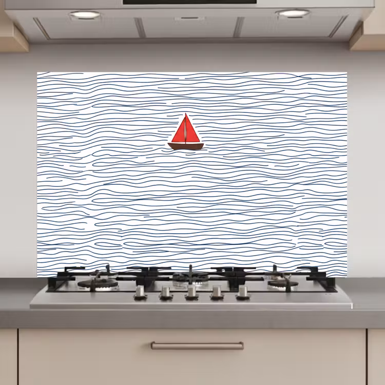 Boot - Water - Rood - Illustratie - Minimalistisch keuken achterwand spatscherm klein -3d_website