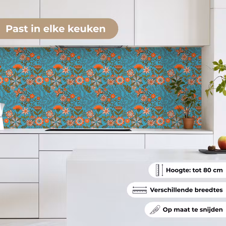 Bohemian - Bloemen - Oranje - Retro - Design keuken achterwand 2 middel 871 -sfeer4_NL