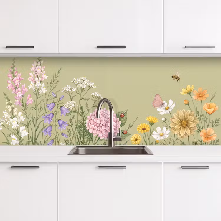 Botanisch - Bloemen - Kleurrijk keuken achterwand 2 middel -3d