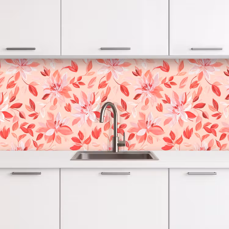Botanisch - Bloemen - Rood keuken achterwand 2 middel 871 -3d