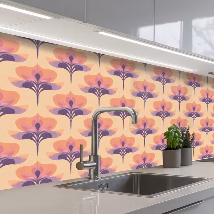 Botanisch - Patroon - Pastel keuken achterwand 2 middel 871 -3d_schuin