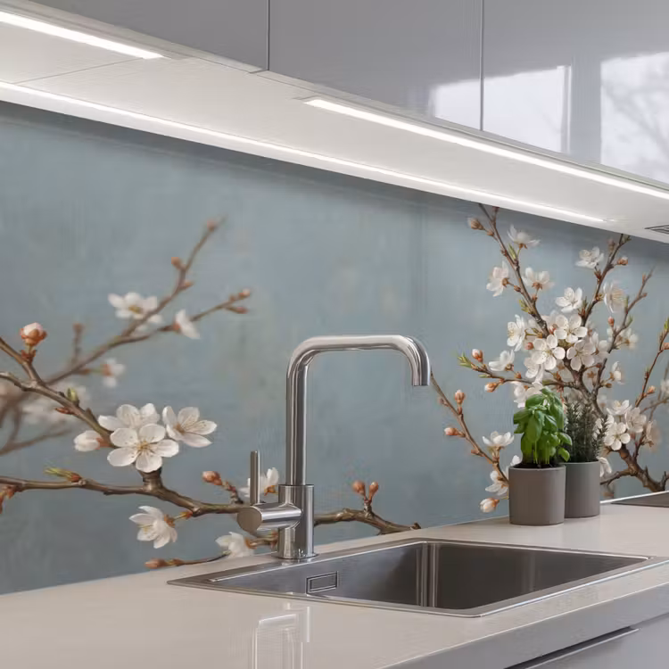 Botanisch - Stilleven - Blauw keuken achterwand 2 middel -3d_schuin