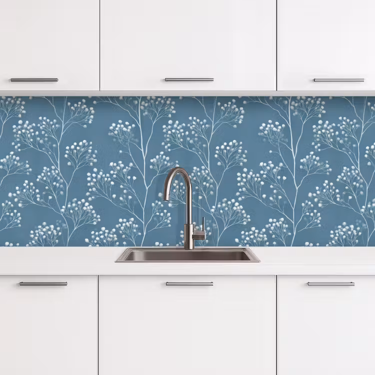Takken - Bessen - Patroon - Lichtblauw keuken achterwand 2 middel 871 -3d