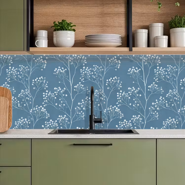 Takken - Bessen - Patroon - Lichtblauw keuken achterwand 2 middel 871 -sfeer3