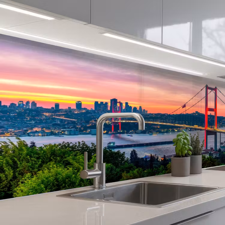 Brug - Rood - Skyline - Water keuken achterwand 2 middel -3d_schuin