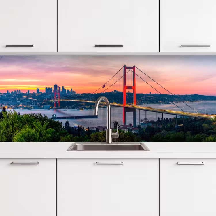 Brug - Rood - Skyline - Water keuken achterwand 2 middel -3d