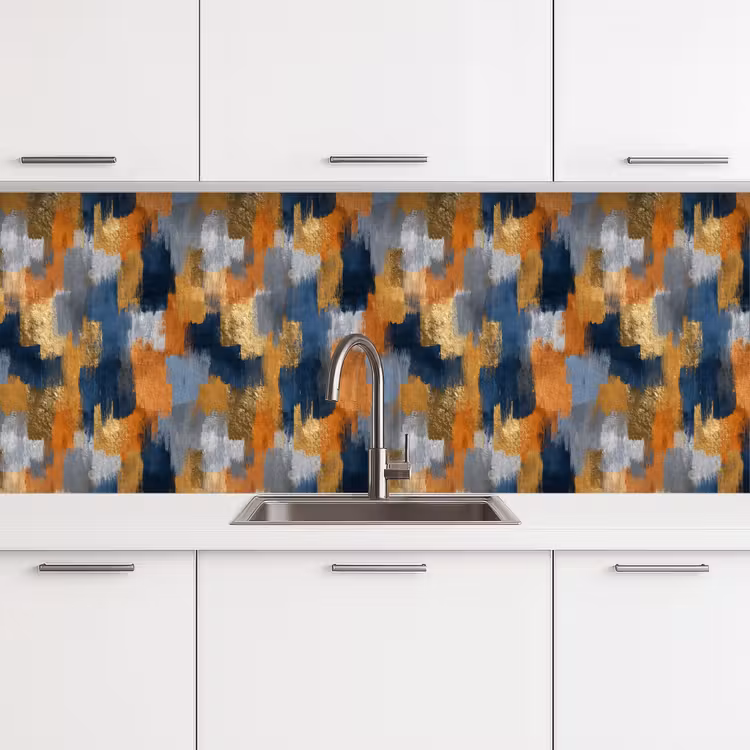 Penseelstrepen - Ruw - Textuur - Koperblauw keuken achterwand 2 middel 871 -3d