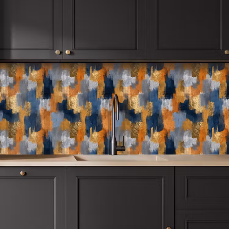 Penseelstrepen - Ruw - Textuur - Koperblauw keuken achterwand 2 middel 871 -sfeer1