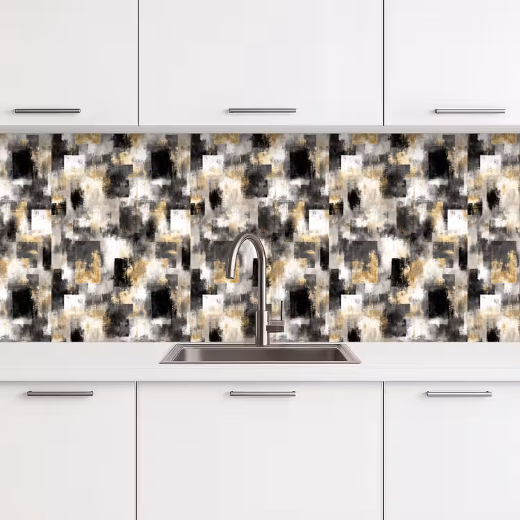Penseelstrepen - Schaduwpatronen - Zwart - Goud keuken achterwand 2 middel 871 -3d