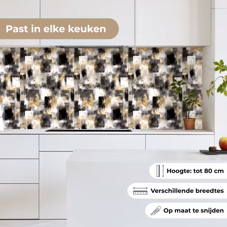 Penseelstrepen - Schaduwpatronen - Zwart - Goud keuken achterwand 2 middel 871 -sfeer4_NL