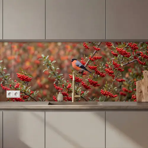 Goudvink - Bessen - Herfst - Natuur - Kleurrijk keuken achterwand 2 middel zz_3dshopping