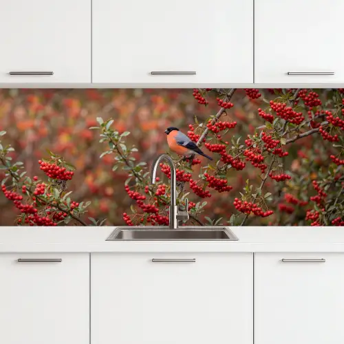 Goudvink - Bessen - Herfst - Natuur - Kleurrijk keuken achterwand 2 middel -3d