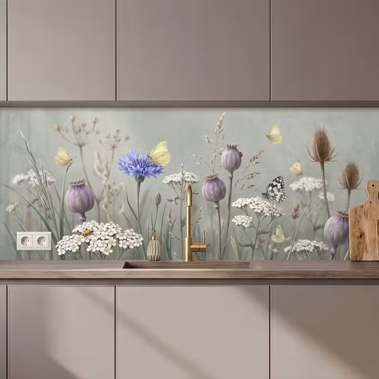 Vlinders - Wildbloemen - Illustratie - Kleurrijk keuken achterwand 2 middel zz_3dshopping