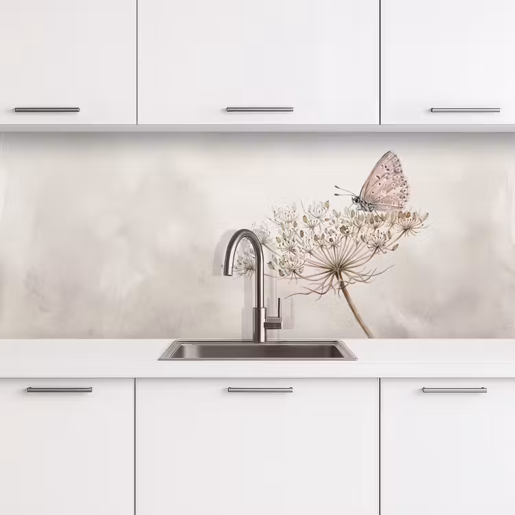 Vlinder - Bloem -Natuur - Beige keuken achterwand 2 middel -3d