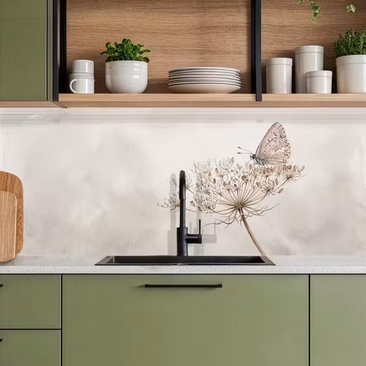 Vlinder - Bloem -Natuur - Beige keuken achterwand 2 middel -sfeer3