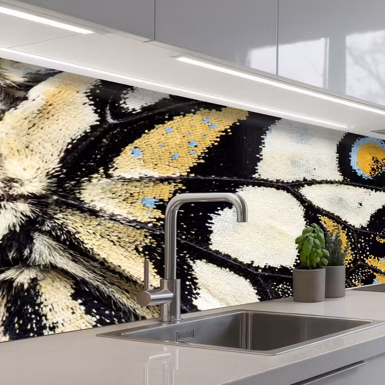 Vlinder - Vleugel - Geel keuken achterwand 2 middel -3d_schuin