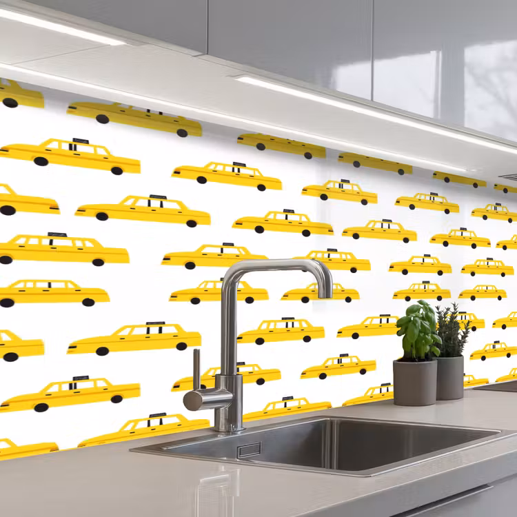 Taxi - Iconisch - Geel keuken achterwand 2 middel 871 -3d_schuin
