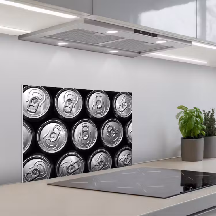 Blikjes - Aluminium - Patroon - Industrieel - Zilver keuken achterwand spatscherm klein -3d_schuin