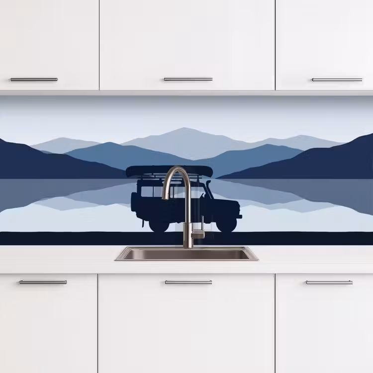 Auto - Meer - Bergen - Blauw keuken achterwand 2 middel -3d