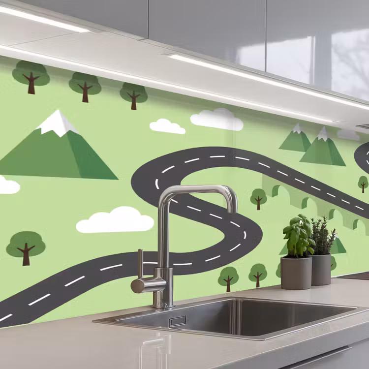 Auto - Bergweg - Natuur - Illustratie keuken achterwand 2 middel -3d_schuin