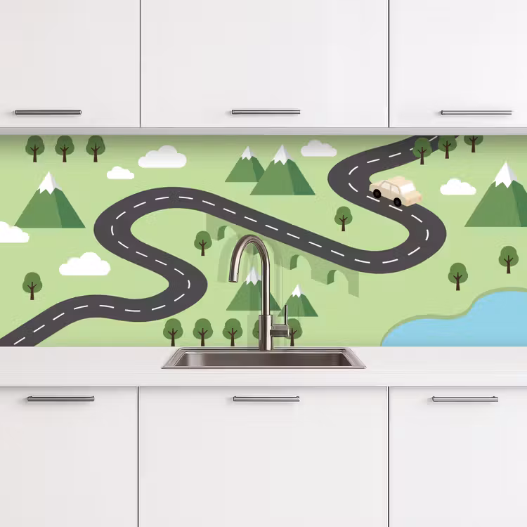 Auto - Bergweg - Natuur - Illustratie keuken achterwand 2 middel -3d