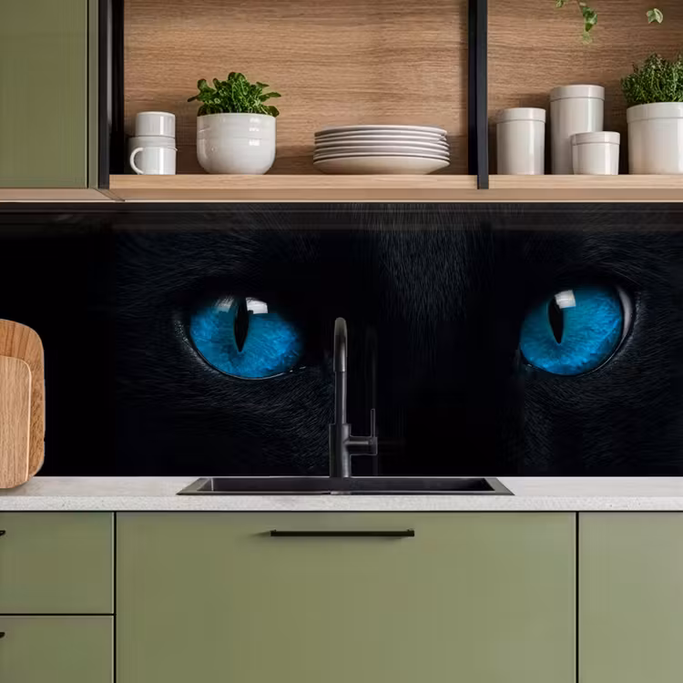 Kat - Blauw - Dier - Zwart keuken achterwand 2 middel -sfeer3
