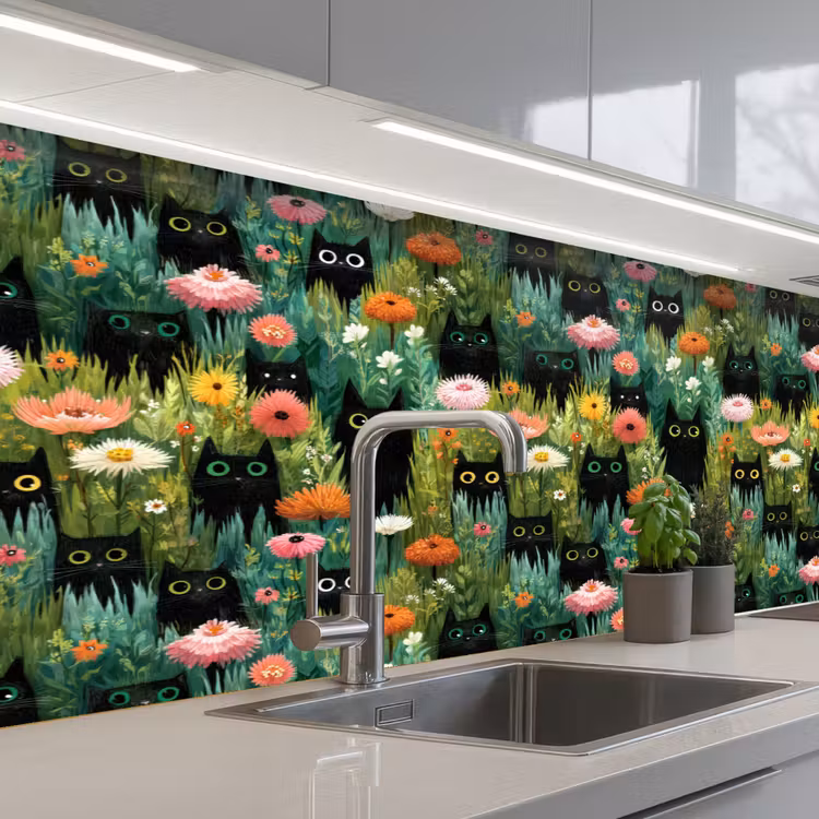 Katten - Bloemen - Kleurrijk keuken achterwand 2 middel 871 -3d_schuin