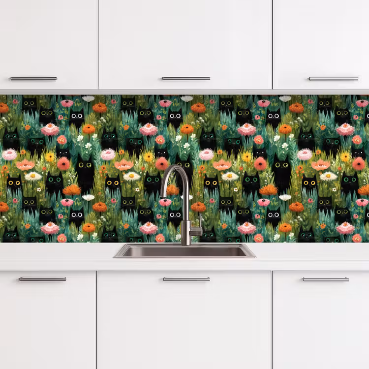 Katten - Bloemen - Kleurrijk keuken achterwand 2 middel 871 -3d