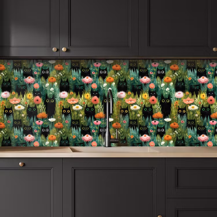 Katten - Bloemen - Kleurrijk keuken achterwand 2 middel 871 -sfeer1