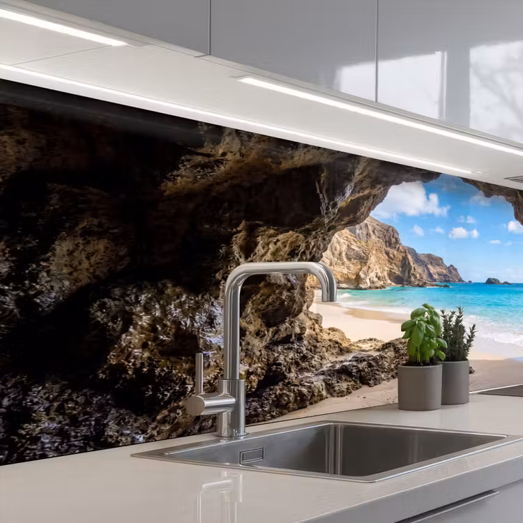 Grot - Strand - Zee - Blauw keuken achterwand 2 middel -3d_schuin