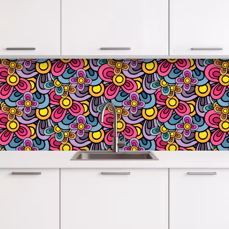 Patroon - Hippie - Bloemen - Paars keuken achterwand 2 middel 871 -3d
