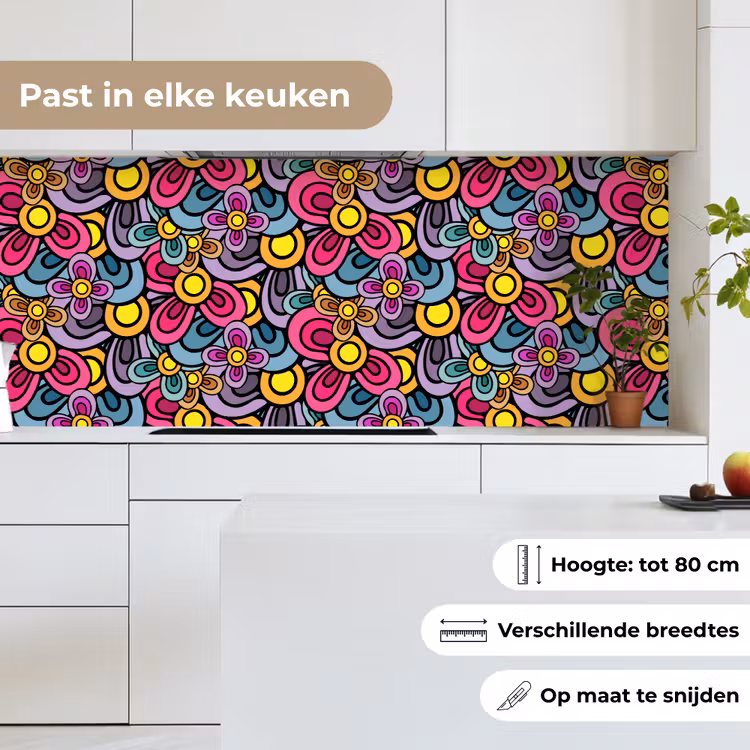 Patroon - Hippie - Bloemen - Paars keuken achterwand 2 middel 871 -sfeer4_NL