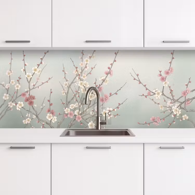 Kersen - Bloesem - Groen keuken achterwand 2 middel -3d