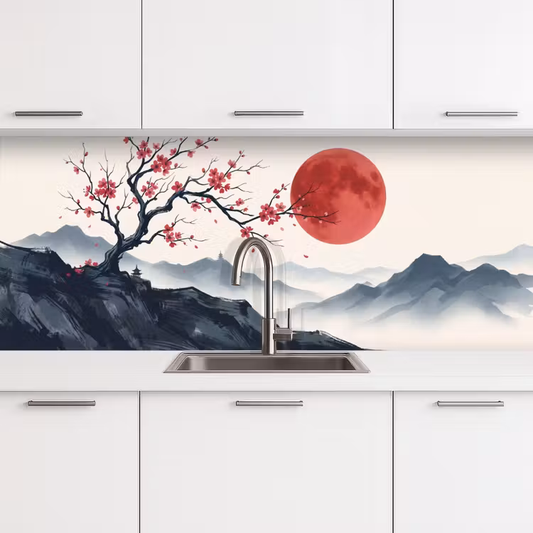 Kersenbloesem - Oosters - Rood keuken achterwand 2 middel -3d
