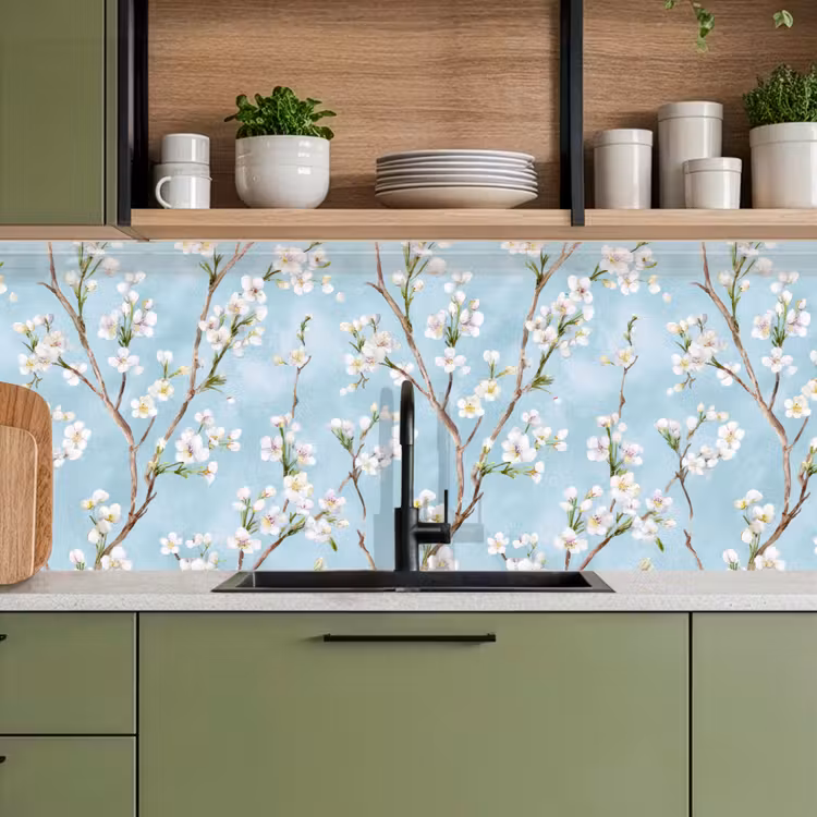 Kersenbloesem - Textuur - Blauw keuken achterwand 2 middel 871 -sfeer3