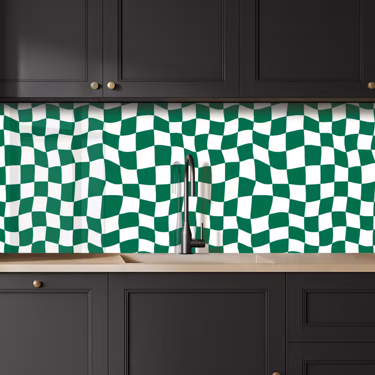 Schaakbord - Golvend - Groen keuken achterwand 2 middel 871 -sfeer1