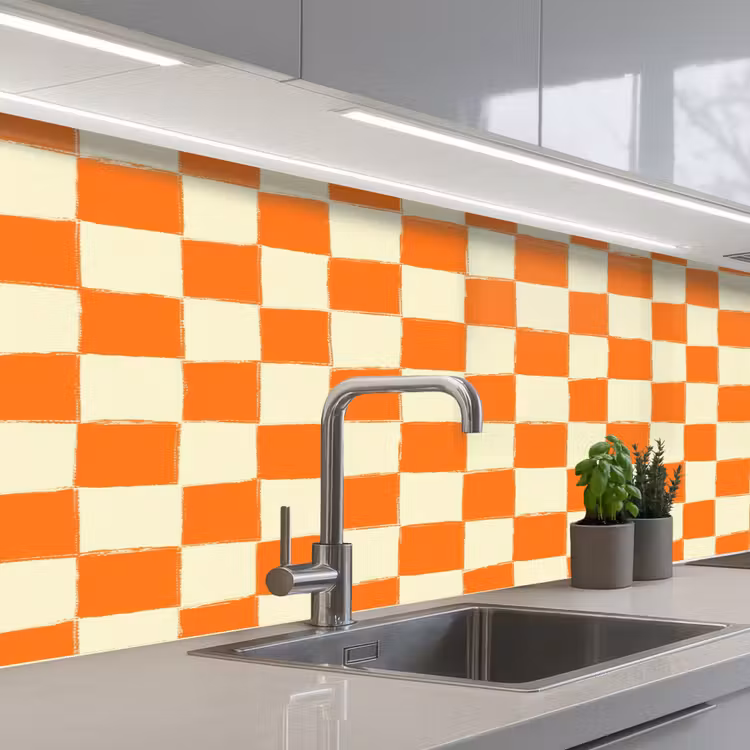 Schaak - Patroon - Oranje keuken achterwand 2 middel 871 -3d_schuin