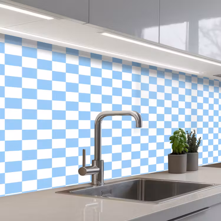Schaakbord - Klassiek - Blauw keuken achterwand 2 middel 871 -3d_schuin